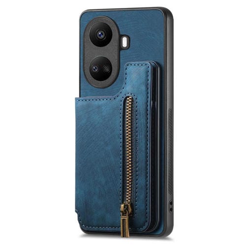 Funda de Cuero Retro con Cremallera para Huawei Nova 10 Se (Azul)