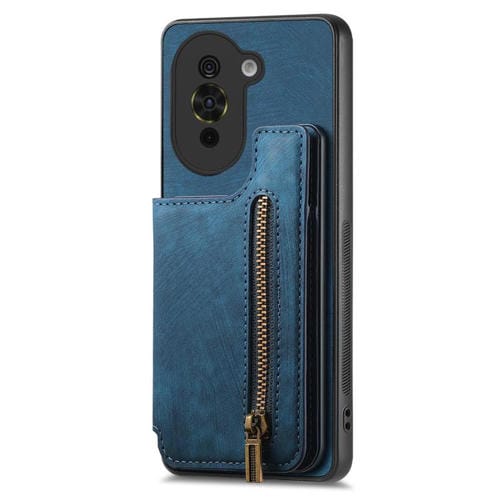 Funda de Cuero Retro con Cremallera para Huawei Nova 10 (Azul)