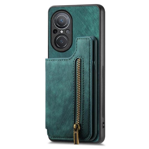 Funda de Cuero Retro con Cremallera para Huawei Nova 9 Se (Verde)