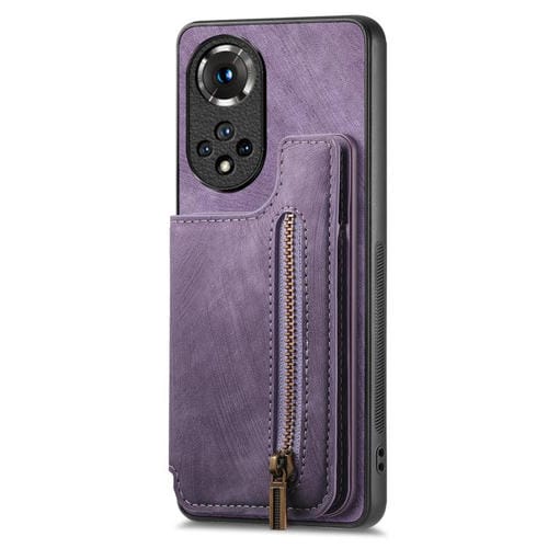 Funda de Cuero Retro con Cremallera para Huawei Nova 9 (Morado)