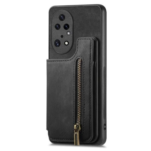 Funda de Cuero Retro con Cremallera y Billetera para Huawei P50 Pro (Negra)