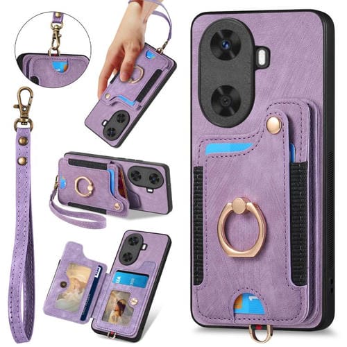 Funda para Teléfono Huawei Enjoy 60 con Billetera MultiTarjeta y Anillo (Morado)