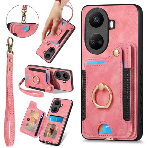 Funda para Teléfono Huawei Nova 10 Se con Billetera MultiTarjeta y Anillo (Rosa)