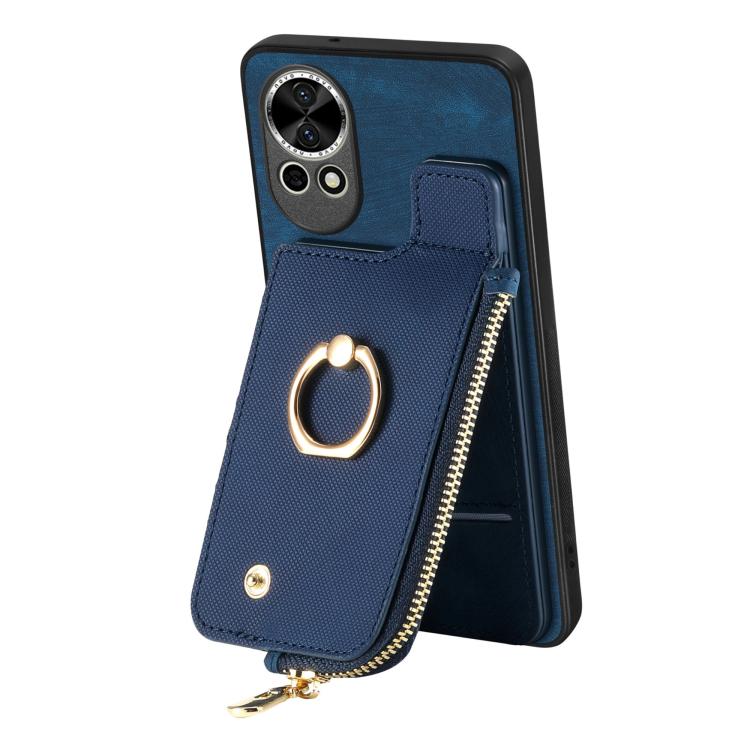 Funda para Teléfono Huawei Nova 13 con Cremallera Vertical y Anillo de Cuero Cruzado (Azul)