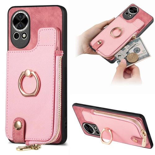 Funda para Teléfono Huawei Nova 12 con Cremallera Vertical y Anillo de Cuero (Rosa)