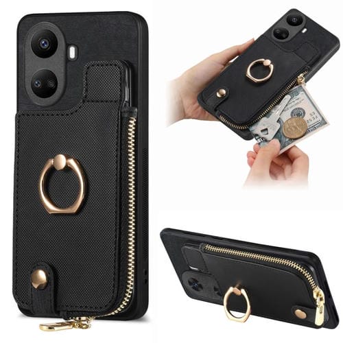 Funda para Teléfono Huawei Nova 10 Se con Cremallera Vertical y Anillo de Cuero Cruzado (Negro)