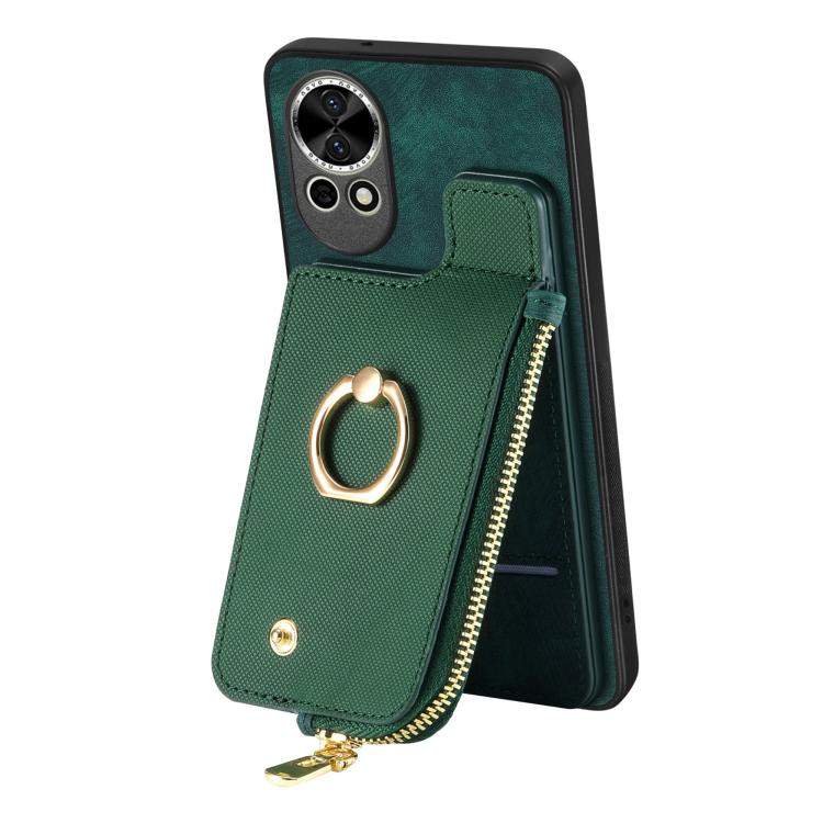 Funda para Teléfono Huawei Nova 10 Pro con Cremallera Vertical y Anillo de Cuero (Verde)