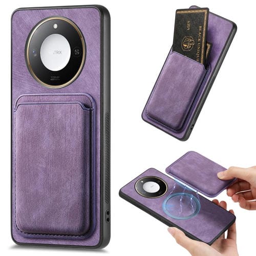Funda para Teléfono Honor X60 Pro 5G con Tarjetero Cuero Retro Cierre Magnético (Morado)