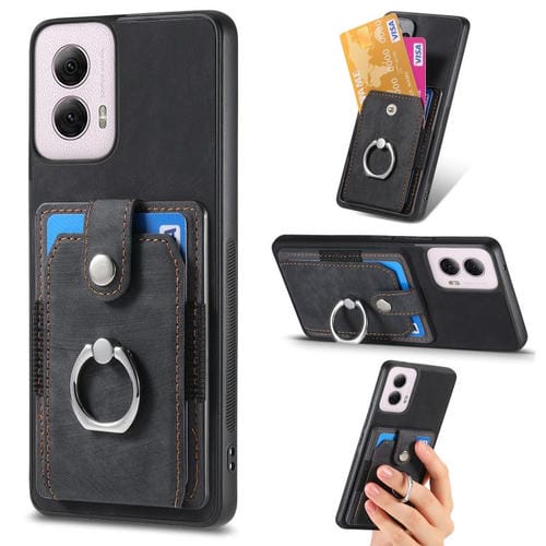 Funda para Teléfono Motorola Moto G Power 2024 5G con Tarjetero y Anillo Tacto de Piel (Negra)