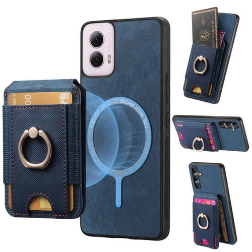 Funda de Cuero para Motorola Moto G Power 5G 2024 con Soporte Magnético Divisible (Azul)