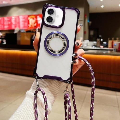 Funda para Teléfono TPU con Cuatro Esquinas y Cordón para iPhone 16 Plus (Morado)