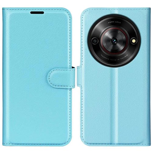 Funda de Cuero para ZTE Blade A75 5G con Tapa Horizontal, Textura de Lichi y Soporte (Azul)