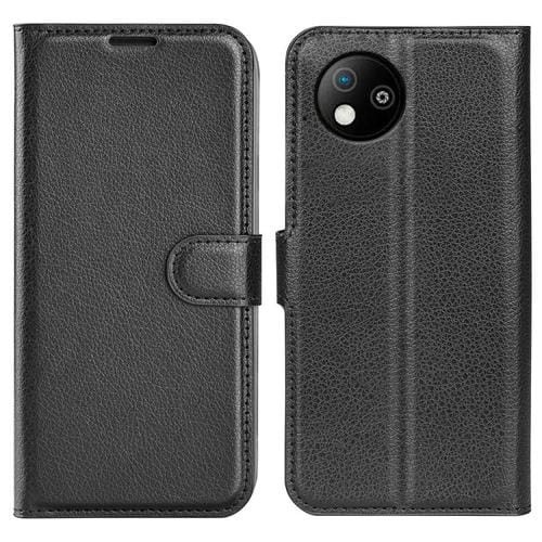 Funda de Cuero para ZTE Blade A35 Lite con Tapa Horizontal, Textura de Lichi y Soporte (Negro)