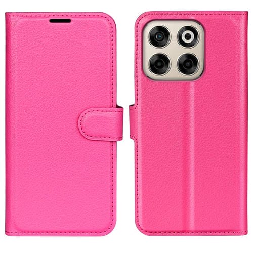 Funda de Cuero con Tapa Horizontal y Textura de Lichi para ZTE Blade V70 con Soporte (Rosa y Rojo)