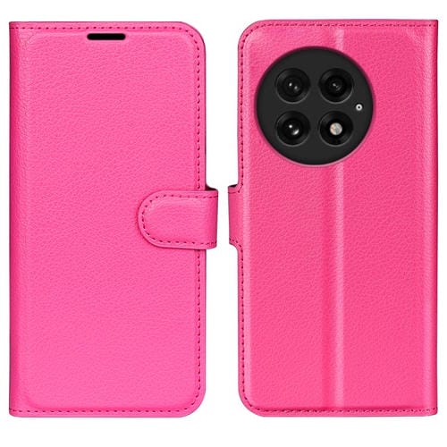 Funda de Cuero para OnePlus 13 con Tapa Horizontal, Textura de Lichi y Soporte (Rojo Rosa)
