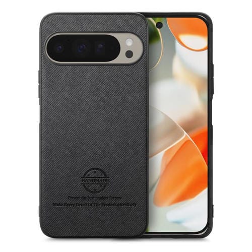 Funda de Piel de Sarga con Parte Trasera de Cuero para Google Pixel 9 Pro XL (Negra)