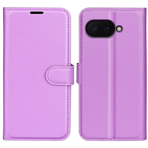 Funda de Cuero con Tapa Horizontal y Textura de Lichi para Google Pixel 9A con Soporte (Morado)