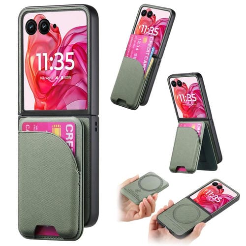 Funda Magnética Motorola Razr 50 Ultra Tela Sarga y Cuero con Tarjetero (Verde)