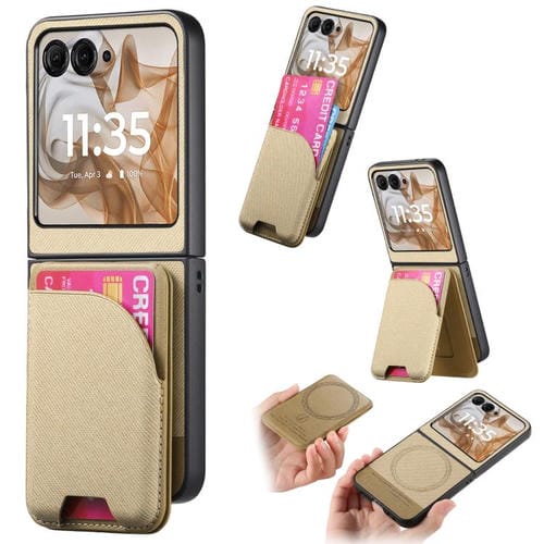 Funda Magnética Motorola Razr 50 de Piel y Sarga con Tarjetero (Caqui)