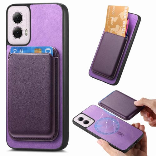 Funda Trasera de PU con Ranuras para Tarjetas Magsafe para Motorola Moto G35 (Morado)