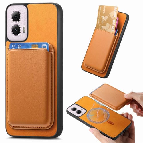 Funda Trasera PU con Ranuras para Tarjetas Magsafe para Motorola Moto G Stylus 5G (2024) (Amarillo)