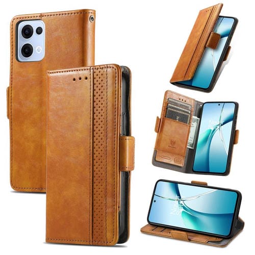 Funda de Cuero con Doble Hebilla Magnética para Oppo Reno 13 (Caqui)