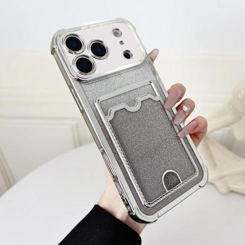 Funda de TPU con diseño de cuatro esquinas y purpurina galvanizada para iPhone 17 Pro Max (plateada)