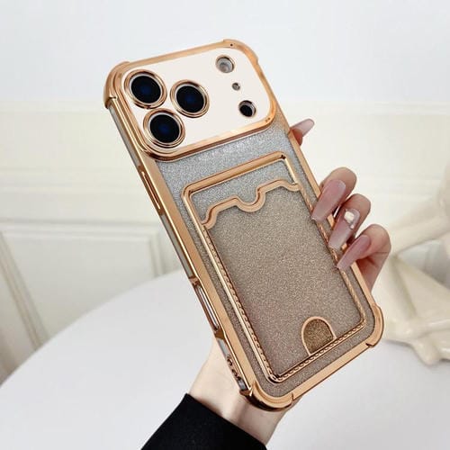 Funda de TPU con diseño de cuatro esquinas y purpurina galvanizada para iPhone 17 Pro Max (dorada)