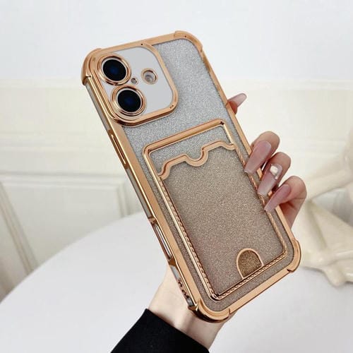 Funda de TPU con diseño de cuatro esquinas y purpurina galvanizada para iPhone 17 (dorada)