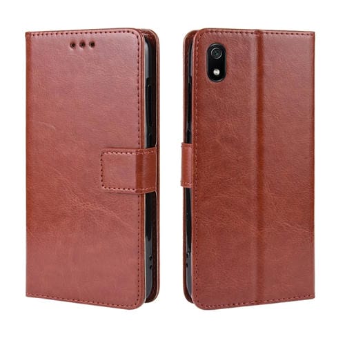 Funda de Cuero con Tapa Horizontal Retro con Textura de Caballo Loco para Xiaomi Redmi 7A, con Soporte, Ranuras para Tarjetas y Marco de Fotos (Marrón)