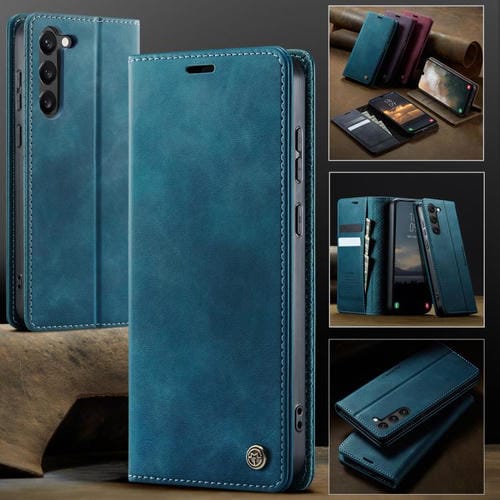 Funda CaseMe 033 para Samsung Galaxy S23+ 5G, forro de piel de becerro, microfibra, con bloqueo RFID (verde)