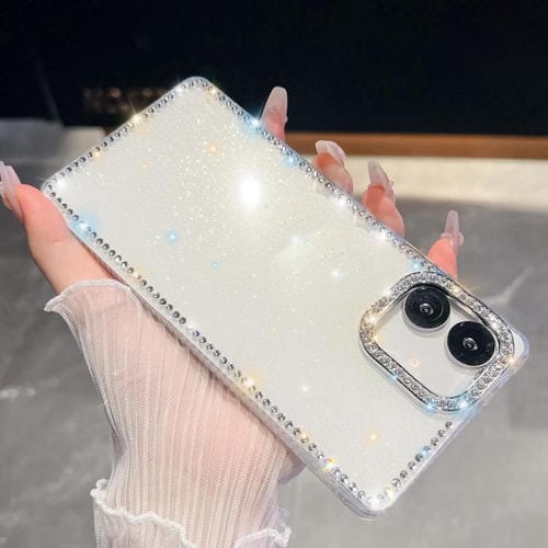 Funda de TPU con purpurina y diamantes de imitación para Samsung Galaxy A07 5G, anticaídas, 4 esquinas (blanca)
