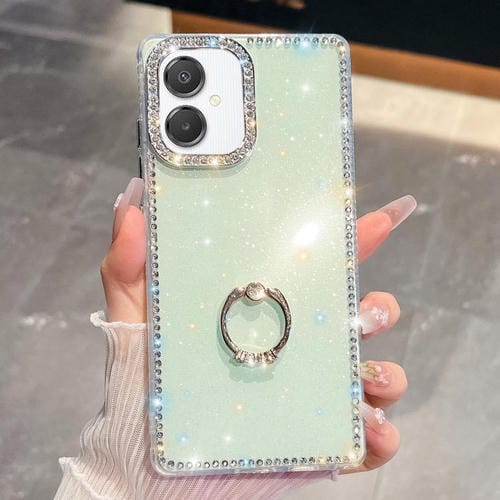 Funda de TPU con anillo anticaídas y purpurina para Samsung Galaxy A07 5G (verde claro)