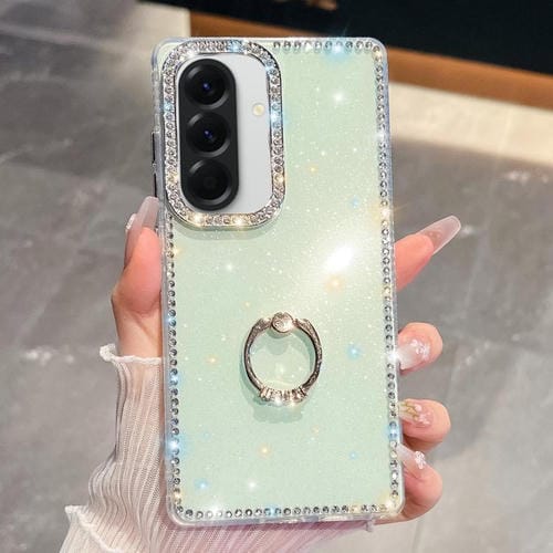 Funda de TPU con anillo anticaídas y purpurina para Samsung Galaxy A17 5G (verde claro)