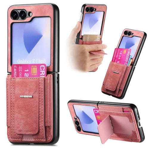 Funda de cuero retro plegable con soporte y tarjetero elástico para Samsung Galaxy Z Flip6 5G (rosa)