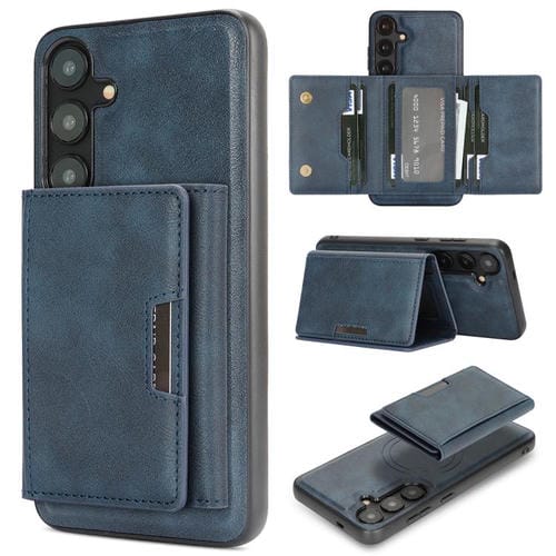 Funda de cuero plegable triple Kalebol con imán fuerte MagSafe para Samsung Galaxy S25 5G (azul)