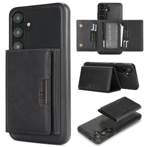 Funda de cuero plegable triple Kalebol con imán fuerte MagSafe para Samsung Galaxy S24 5G (negra)