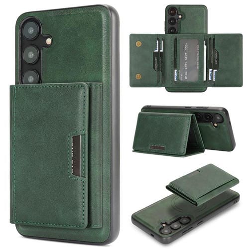 Funda de cuero plegable triple Kalebol con imán fuerte MagSafe para Samsung Galaxy S23 5G (verde)