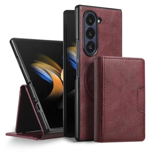 Funda de cuero plegable triple con imán fuerte Kalebol para Samsung Galaxy Z Fold7 (rojo)