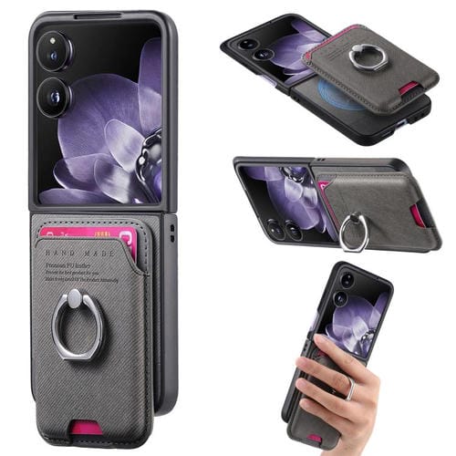 Funda magnética para Xiaomi Mix, con tapa de tela sarga y anillo para tarjetas (gris)