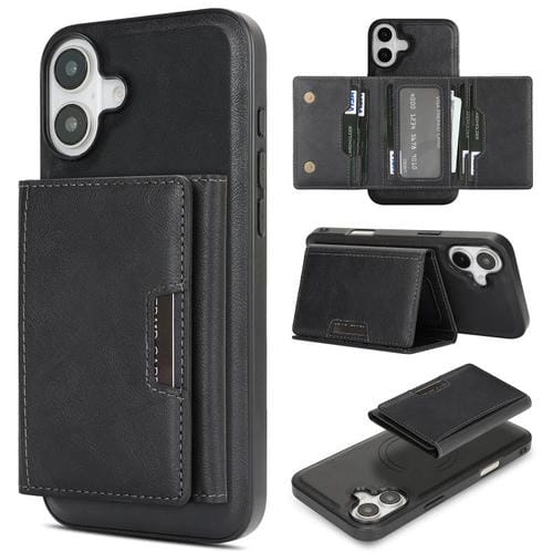 Funda de cuero plegable triple Kalebol con imán fuerte MagSafe para iPhone 17 (negra)