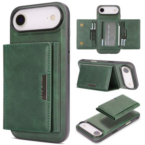 Funda de cuero plegable triple Kalebol con imán fuerte MagSafe para iPhone 17 Air (verde)