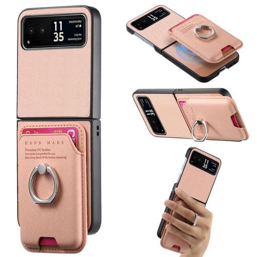 Funda de tela sarga con anillo magnético para Motorola Moto Razr 40 (rosa)