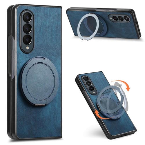 Funda de cuero retro con soporte giratorio redondo para Samsung Galaxy Z Fold4 (azul)