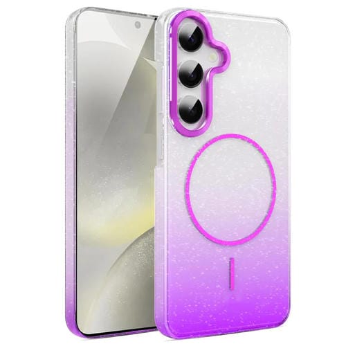 Funda MagSafe a prueba de golpes para Samsung Galaxy S24 5G con purpurina dorada y degradado (morado)