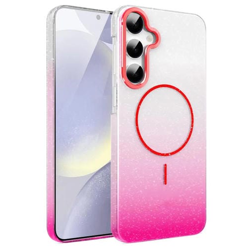 Funda MagSafe a prueba de golpes para Samsung Galaxy S24+ 5G con purpurina dorada y degradado (roja)
