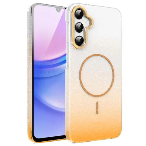 Funda MagSafe a prueba de golpes con degradado de brillo y diamantes dorados para Samsung Galaxy A15 4G/5G (dorada)