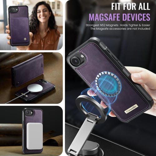 Funda de cuero desmontable CaseMe C49 MagSafe con bloqueo RFID para iPhone 16e (morado)