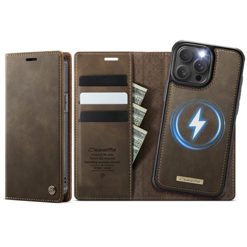 Funda de cuero desmontable CaseMe C49 MagSafe con bloqueo RFID para iPhone 15 Pro (café)