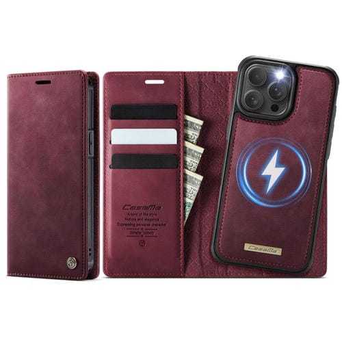 Funda de cuero desmontable CaseMe C49 para iPhone 12 Pro Max con bloqueo RFID MagSafe (roja)